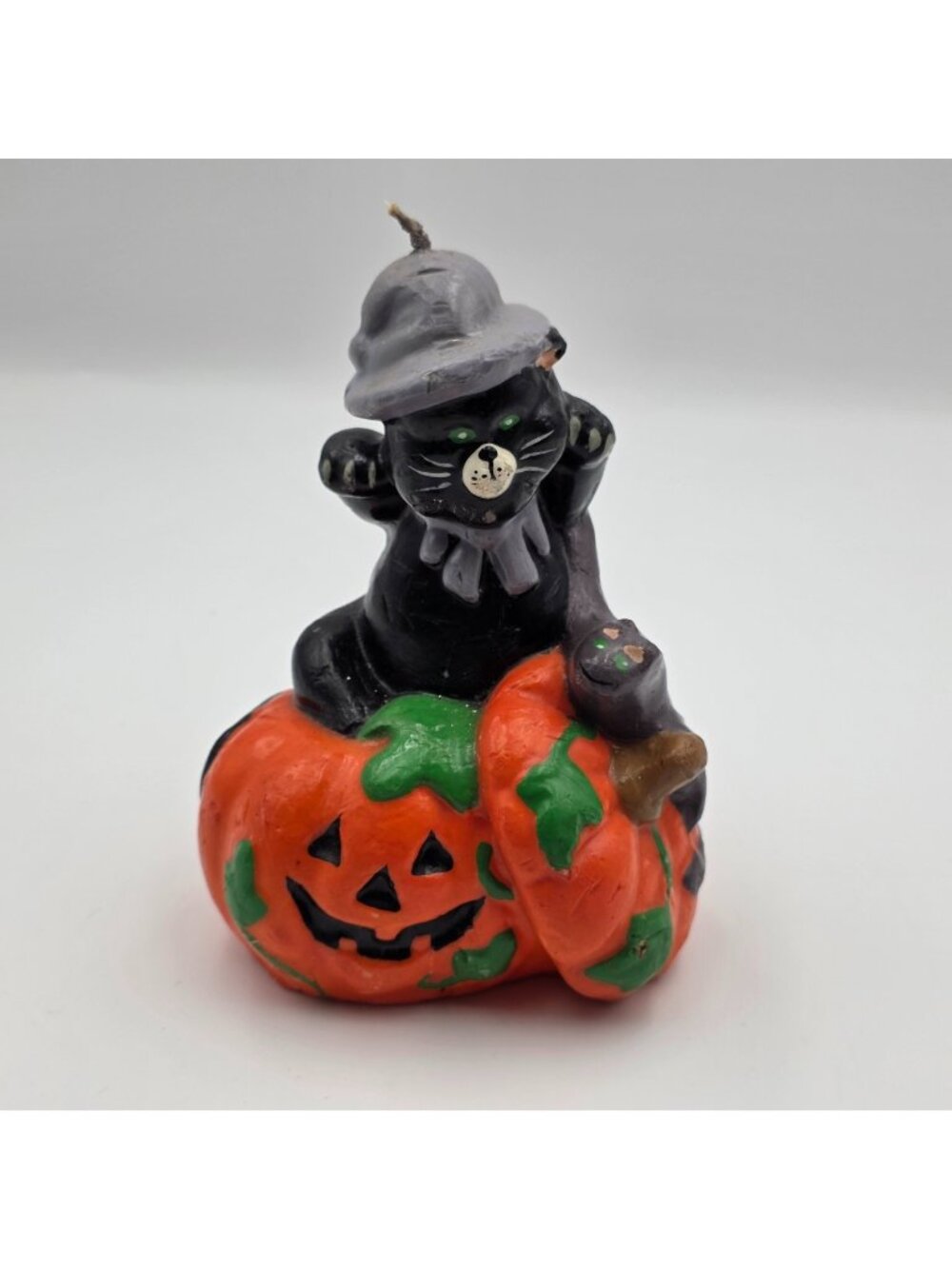 Halloween Black Cat Candle Jack O Lantern Pumpkin Figural Vintage Style 5.5"